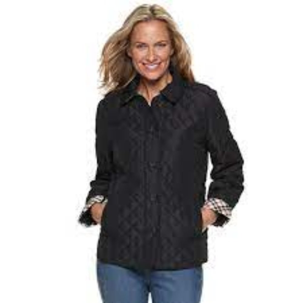 Croft and barrow navy blue quilted button up jacket w/corduroy collar sz XS